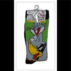 Bugs Daffy Marvin Sylvester Crew Socks 2Pair Men 6-12  Black Looney Tunes WB NEW